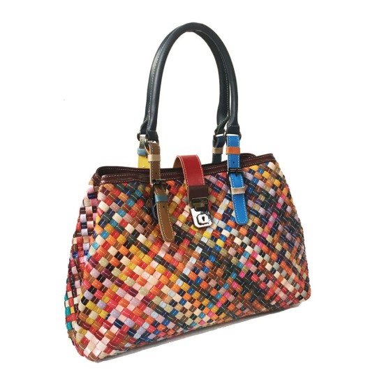 multi-color handmade leather handbag