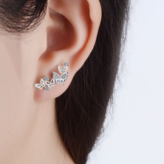 butterfly cluster sterling silver earrings