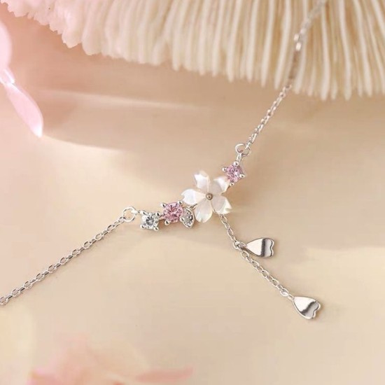 cherry blossom sterling silver charm necklace