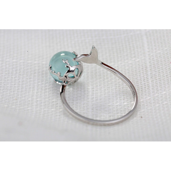 ocean bubble and whale tail sterling silver ring