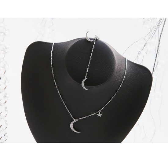 sterling silver star and moon earring and necklace